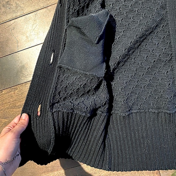 Knee- length Knit Black Cardigan - Picture 3 of 5